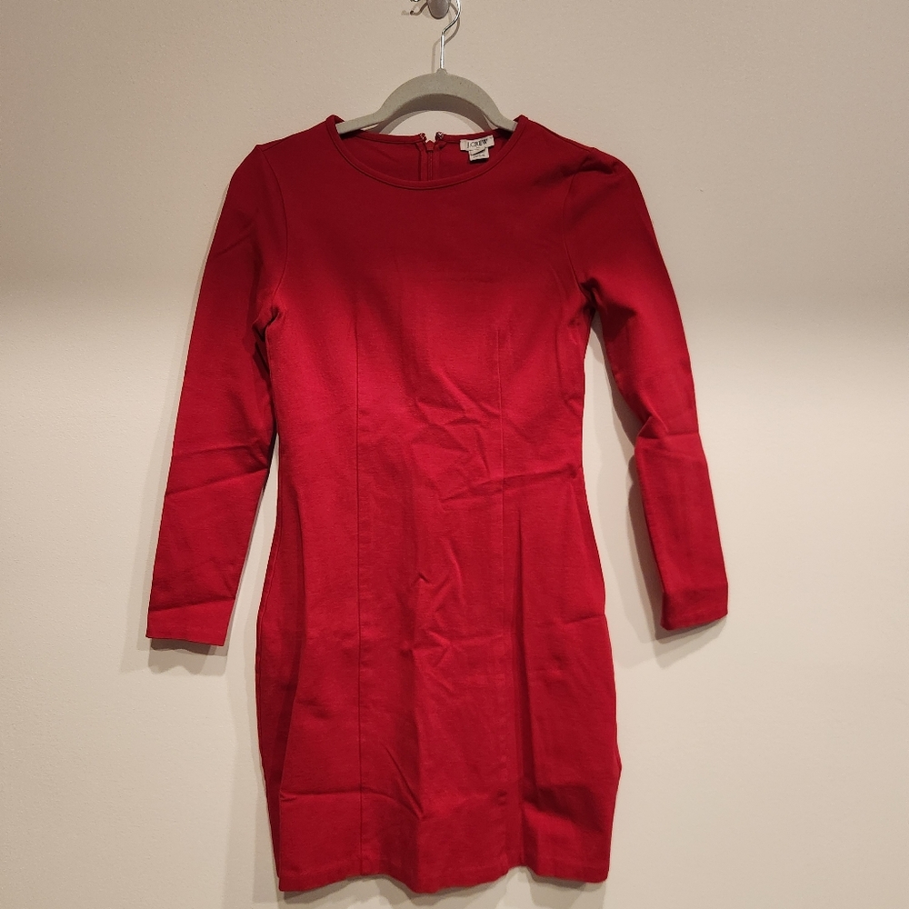 J. Crew Vibrant Red Long Sleeve Dress